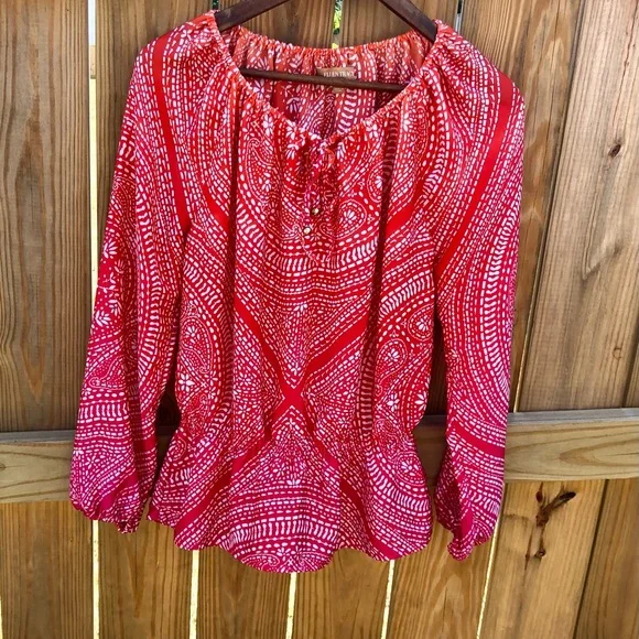 Ellen Tracy Shirt Ombre Peasant Top paisley Sz. Small - Picture 9 of 9